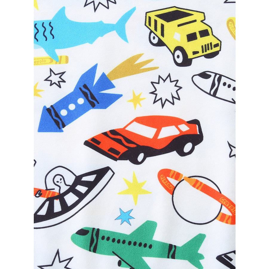 Children’s Cartoon Vehicle Print Tee and Shorts Set Apparel and Accessories