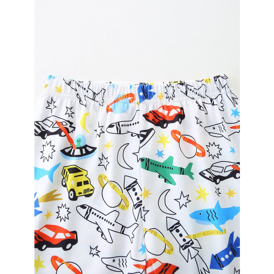 Children’s Cartoon Vehicle Print Tee and Shorts Set Apparel and Accessories