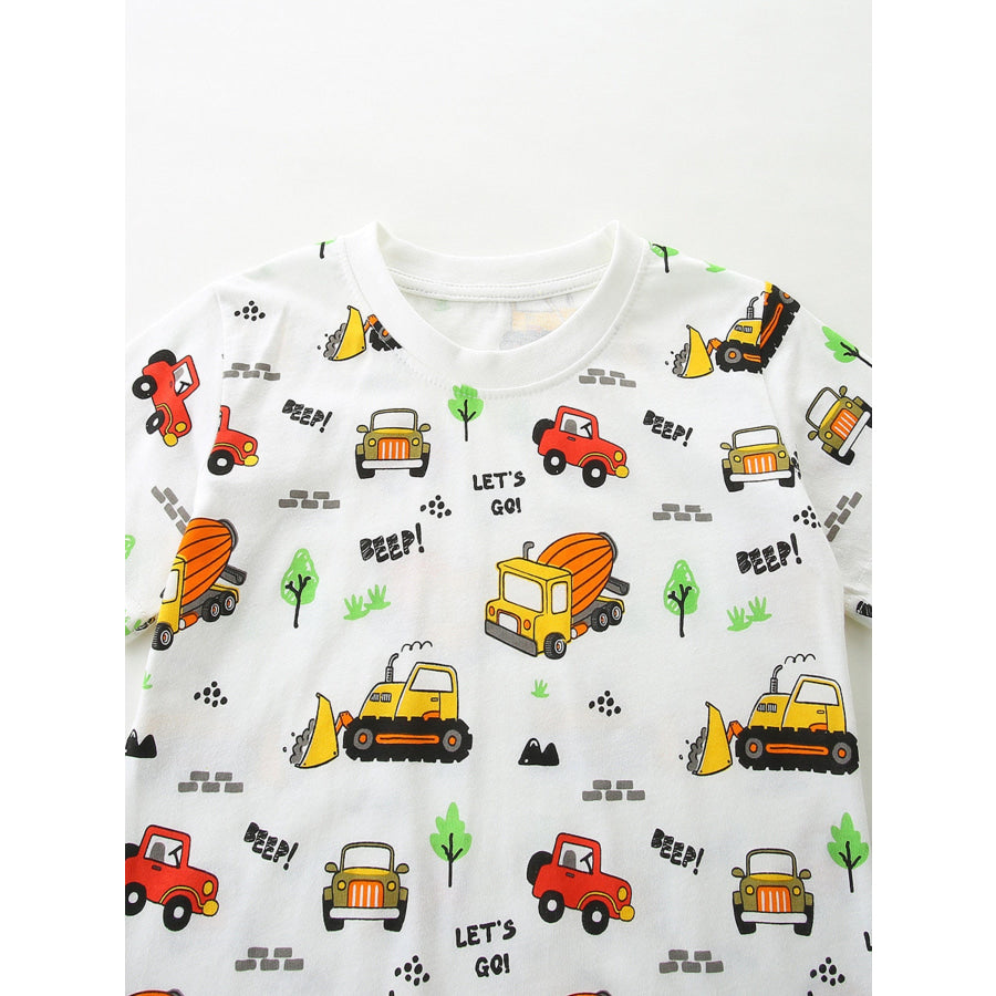 Children’s Cartoon Vehicle Print Tee & Shorts Set Apparel and Accessories