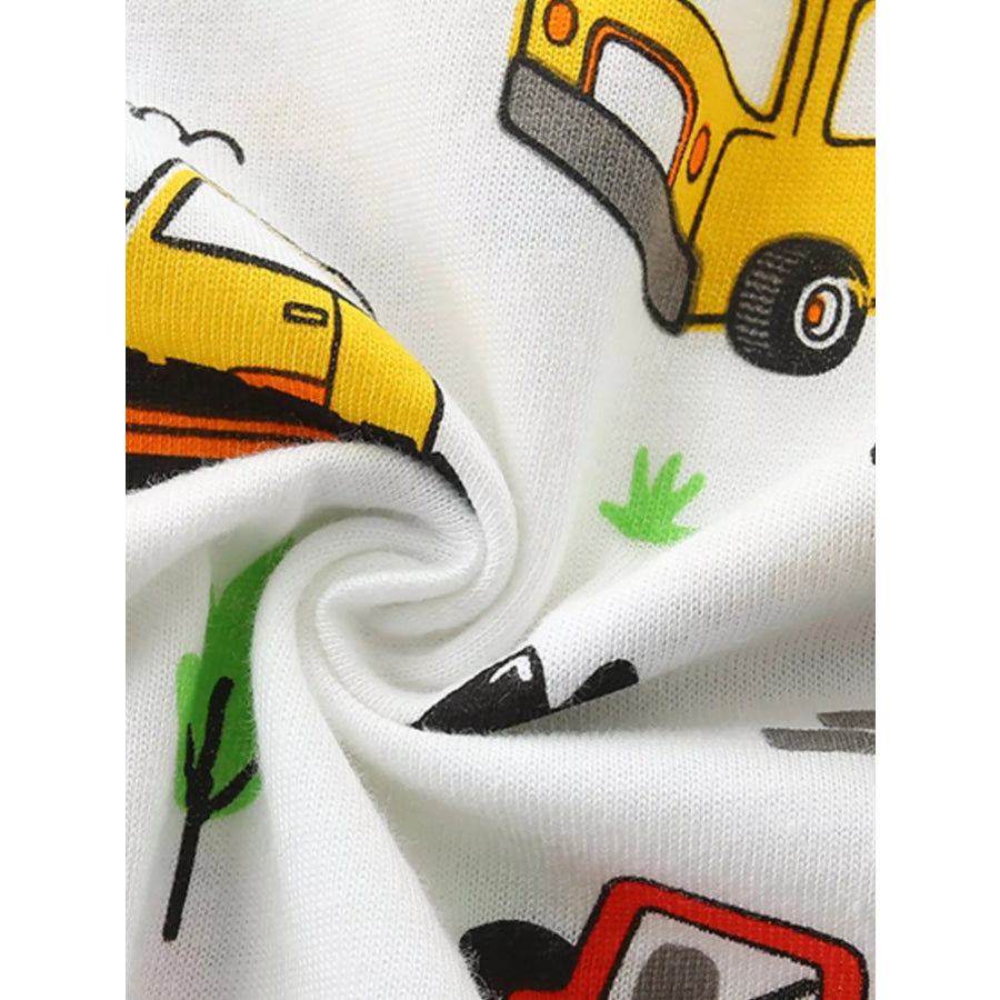Children’s Cartoon Vehicle Print Tee & Shorts Set Apparel and Accessories