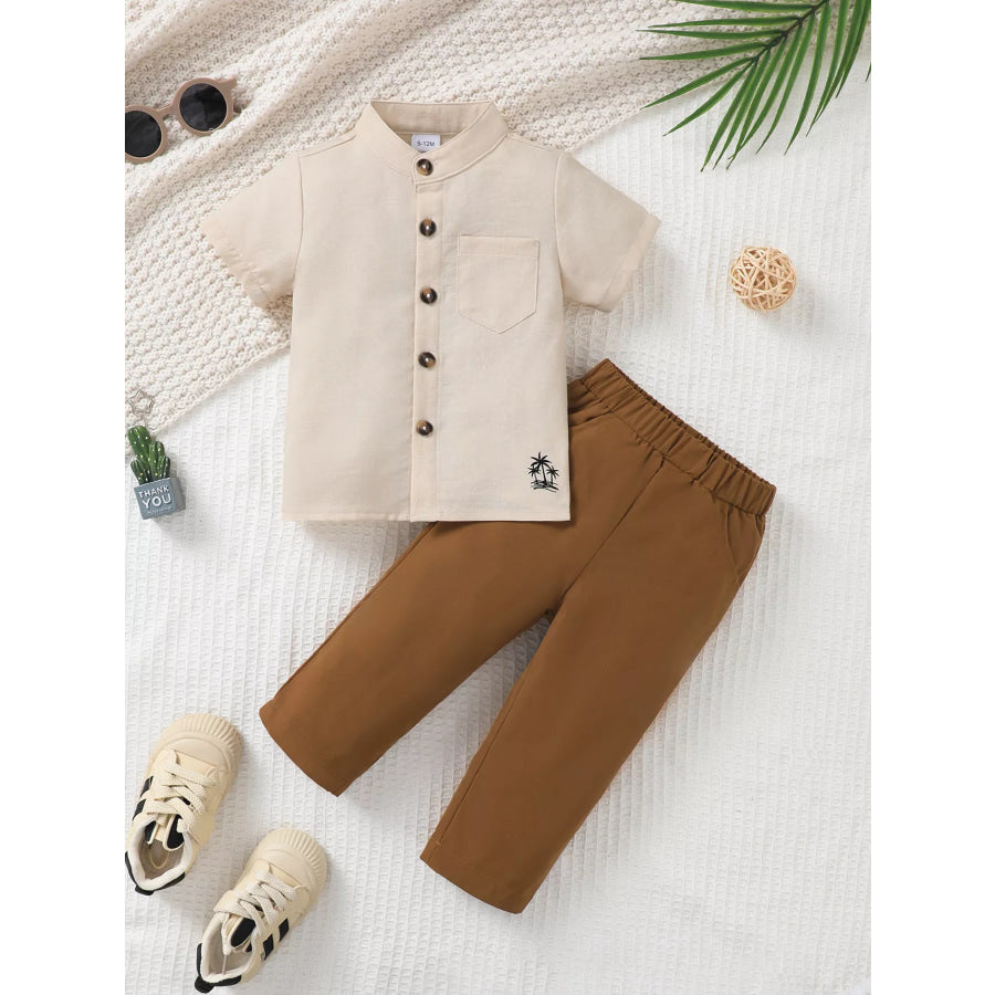 Children’s Casual Button Up Shirt & Pants Set Brown / 6-9M Apparel and Accessories