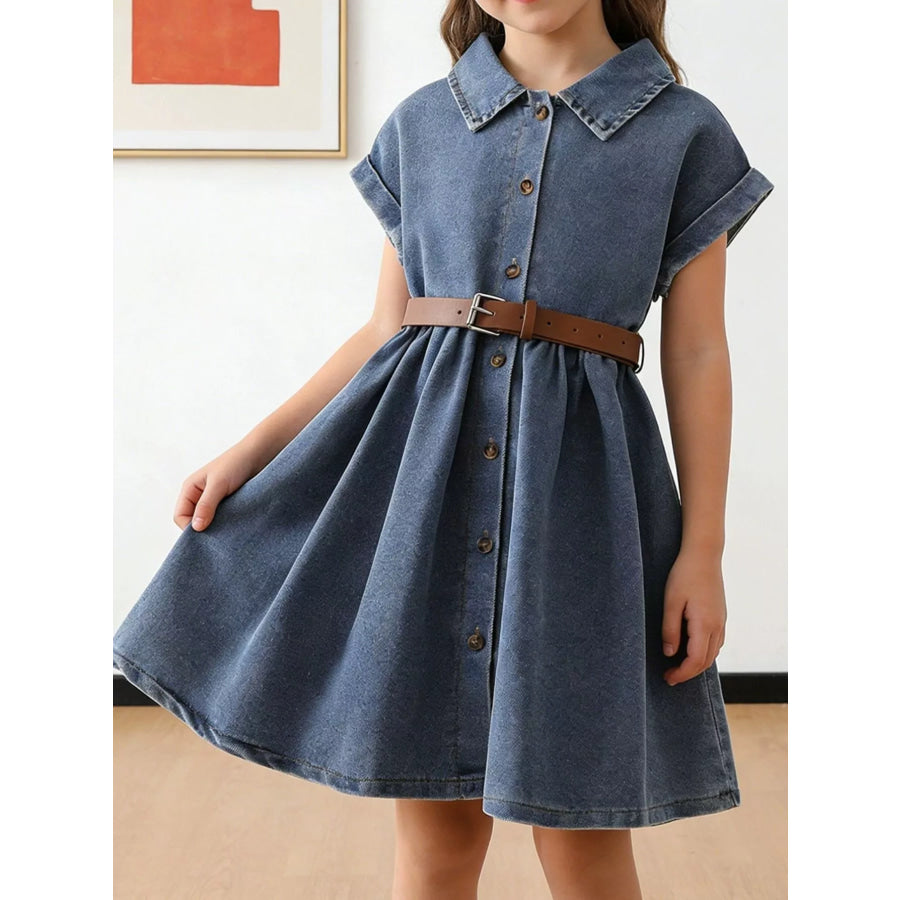 Children’s Casual Denim Button-Down Dress Blue / 4Y Apparel and Accessories
