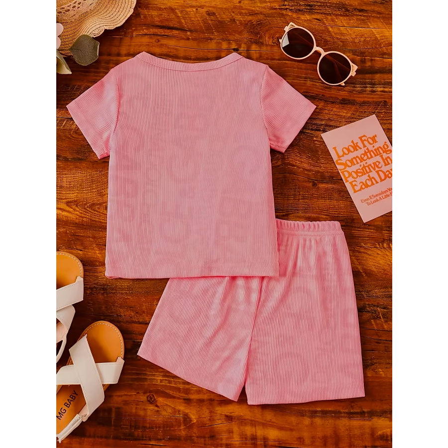 Children’s Casual Ribbed Knit Tee and Shorts Two-Piece Set Apparel and Accessories