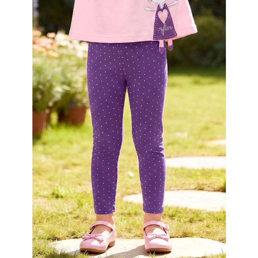 Children’s Cat Applique Long Sleeve Top and Polka Dot Leggings Set Apparel and Accessories