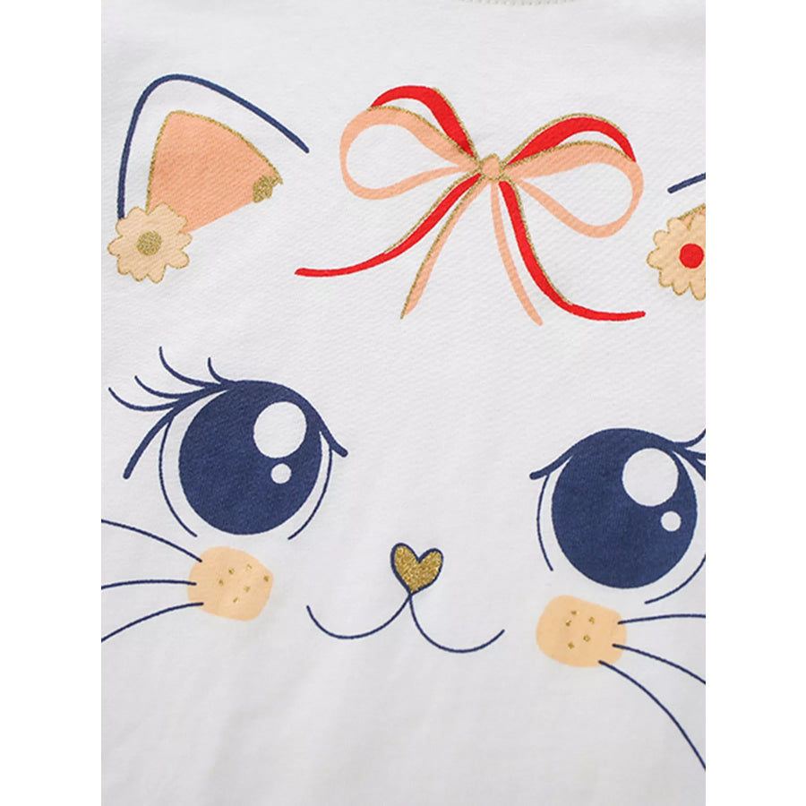 Children’s Cat Graphic Tee & Floral Pants Set Apparel and Accessories
