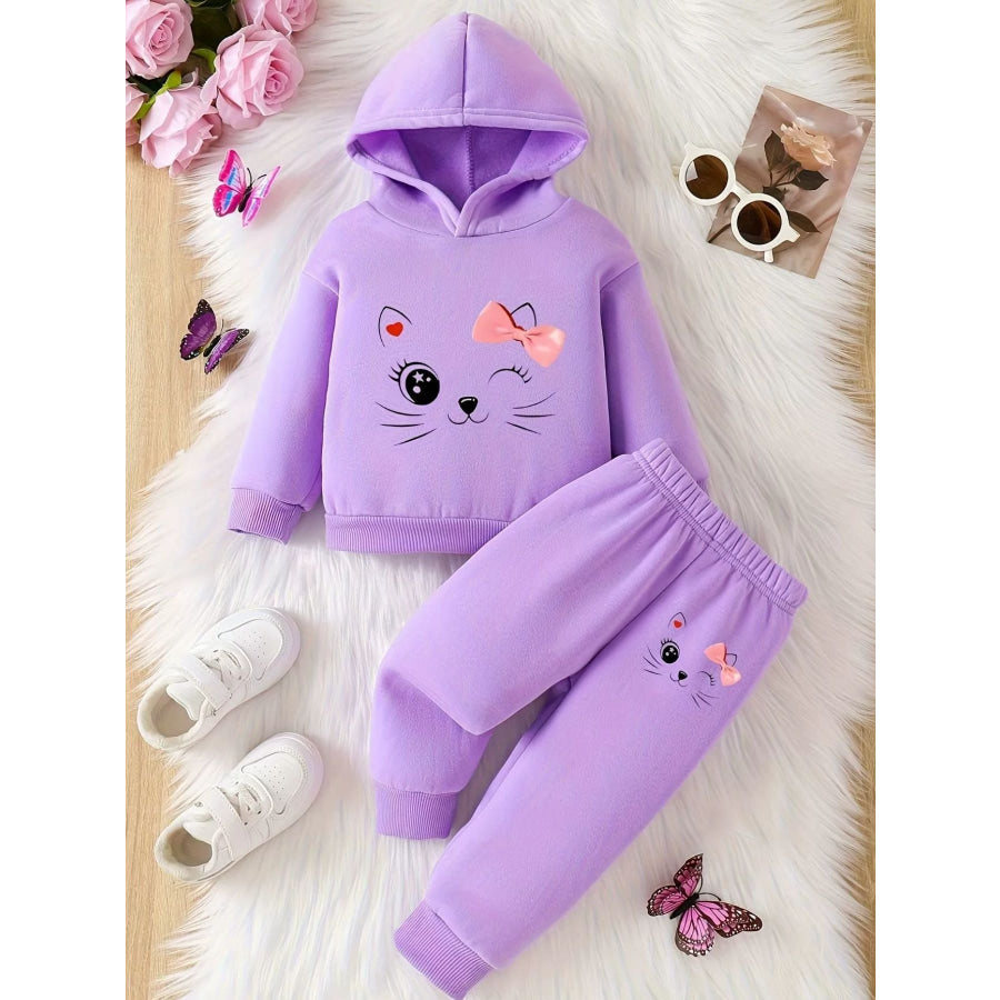 Children’s Cat Long Sleeve Hoodie & Pants Set Purple / 6-9M Apparel and Accessories
