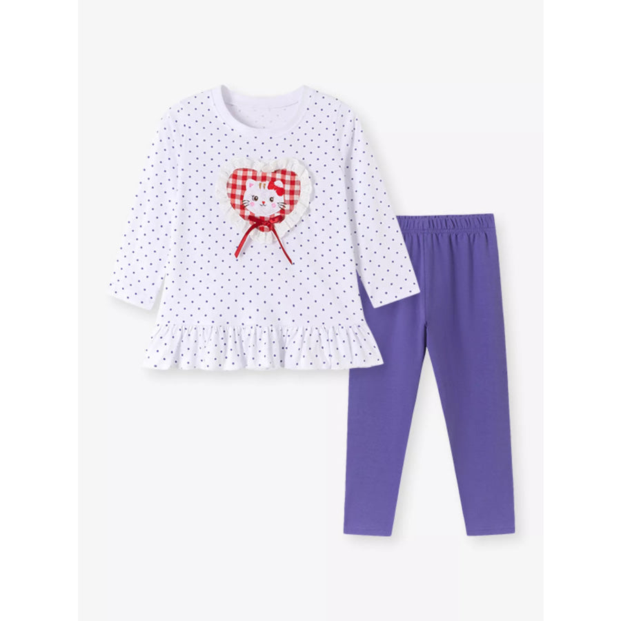 Children’s Cat Polka Dot Peplum Top and Solid Leggings Set Apparel and Accessories