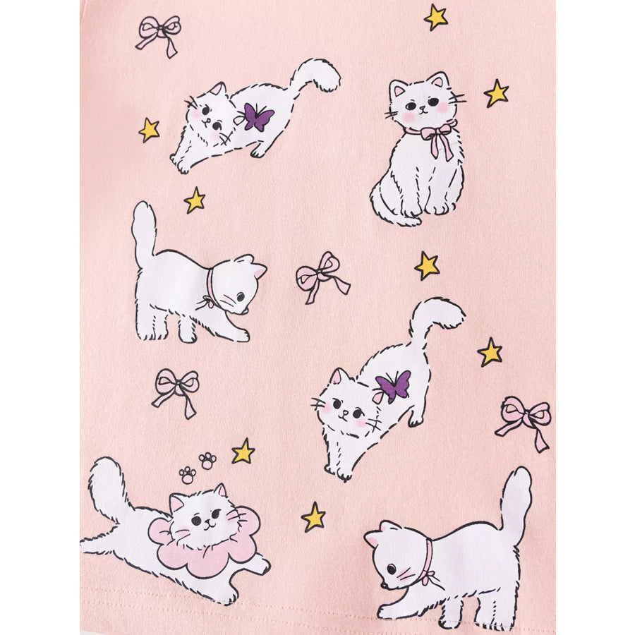 Children’s Cat Round Neck Tee and Shorts Set Apparel and Accessories