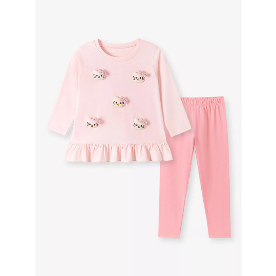 Children’s Cat Ruffled Hem Top and Leggings Set Apparel Accessories