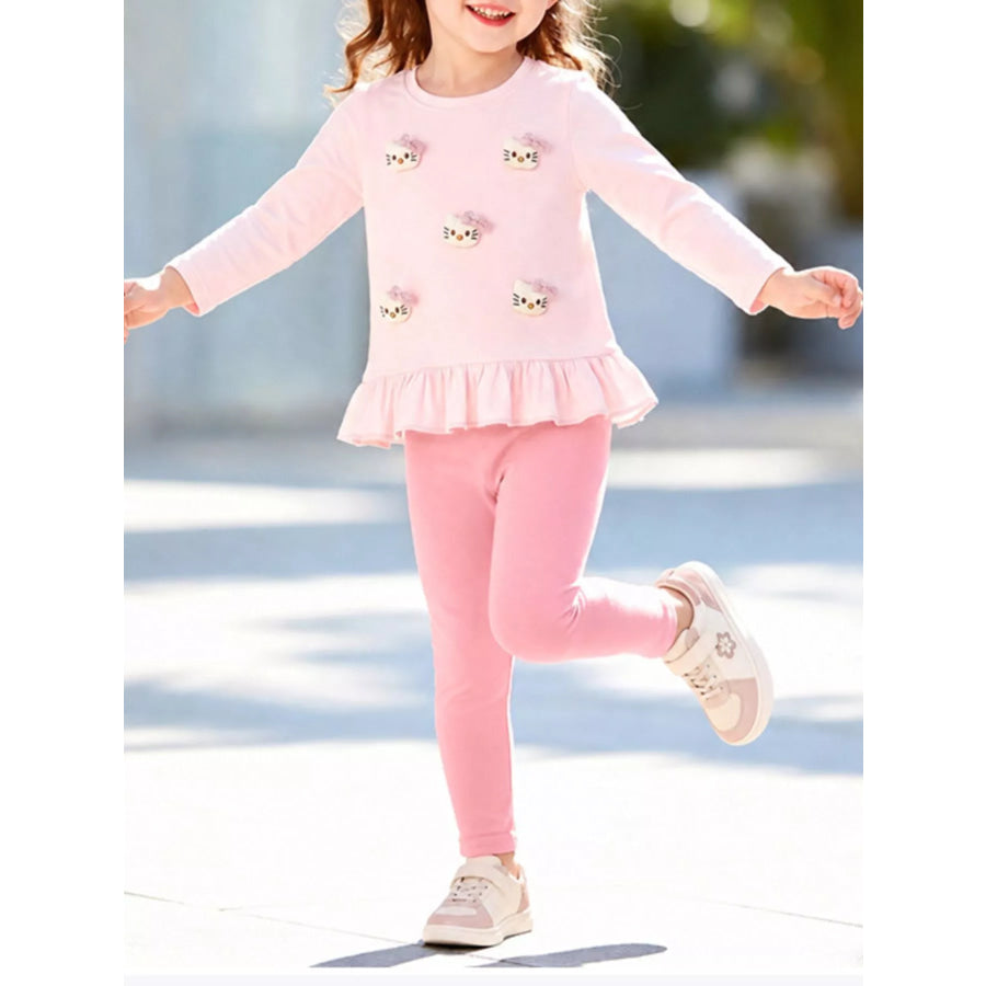 Children’s Cat Ruffled Hem Top and Leggings Set Blush Pink / 2Y Apparel Accessories