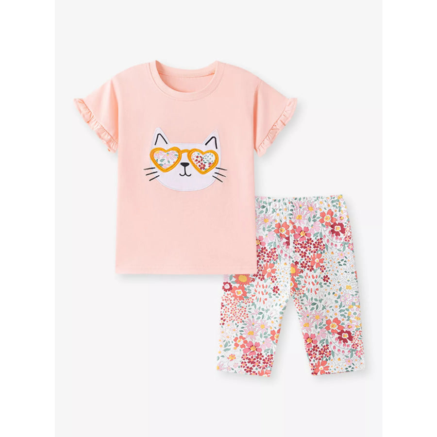 Children’s Cat Top and Floral Capri Set Apparel and Accessories