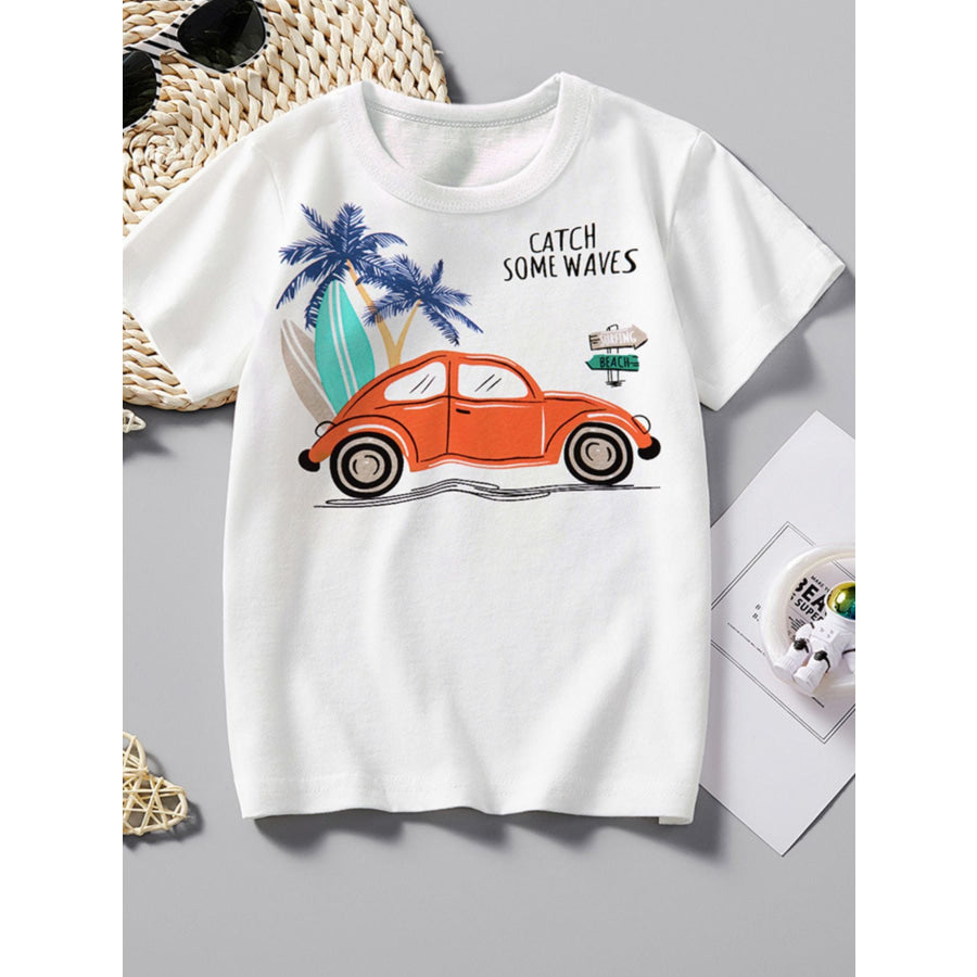 Children’s Catch Some Waves Graphic Short Sleeve T-Shirt White / 3Y Apparel and Accessories
