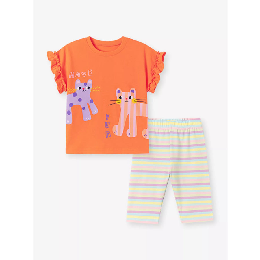 Children’s Cats Graphic Tee & Striped Capri Set Apparel and Accessories