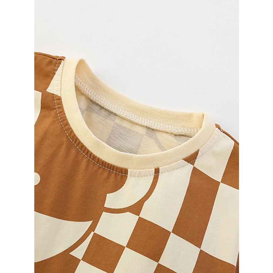 Children’s Checkerboard Bear Print Casual Kids Set Apparel and Accessories