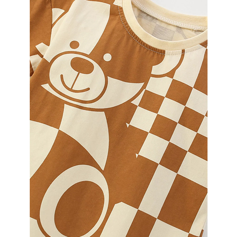 Children’s Checkerboard Bear Print Casual Kids Set Apparel and Accessories