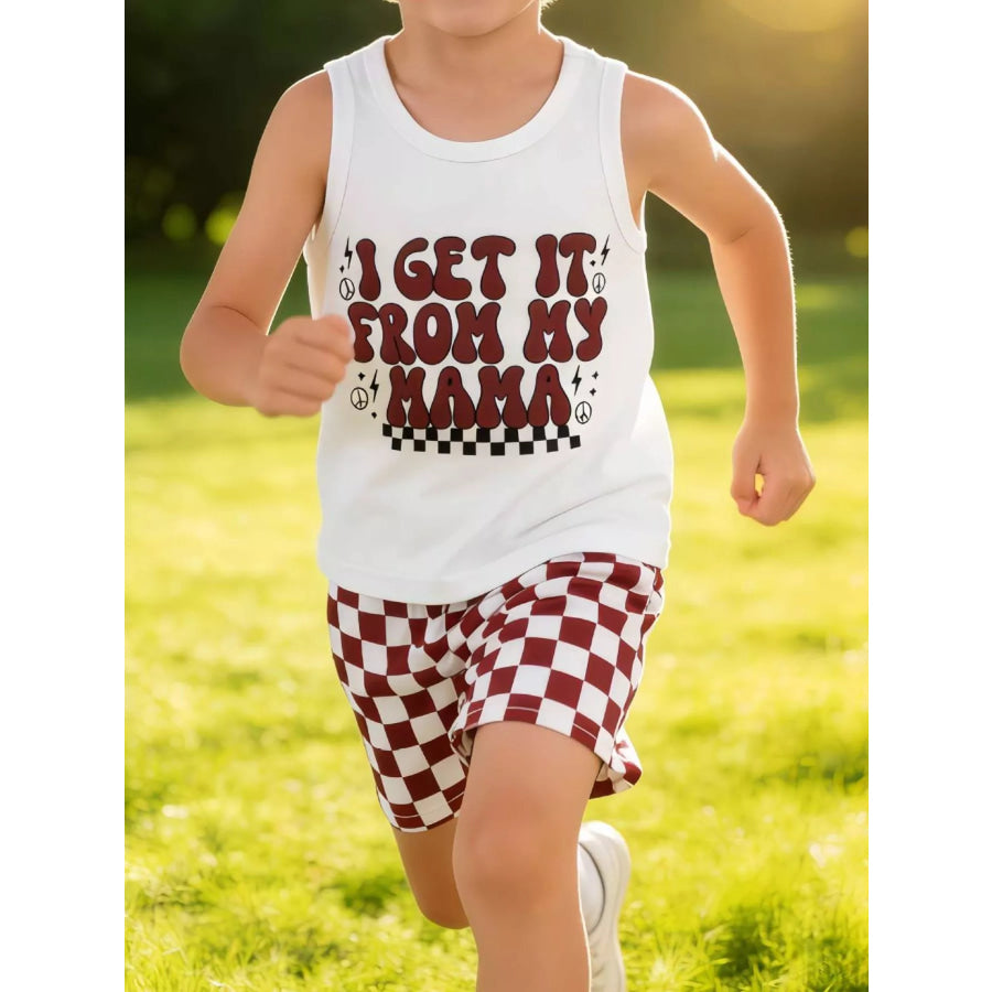 Children’s Checkered Letter Tank Top & Shorts Set Apparel and Accessories