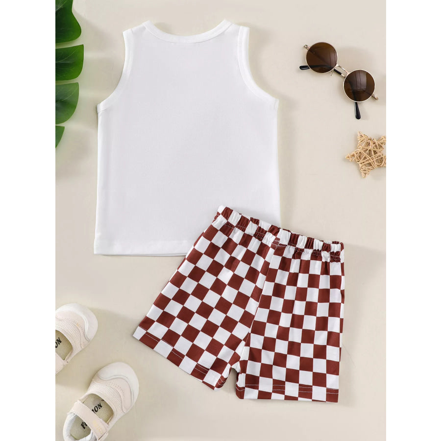 Children’s Checkered Letter Tank Top & Shorts Set Apparel and Accessories