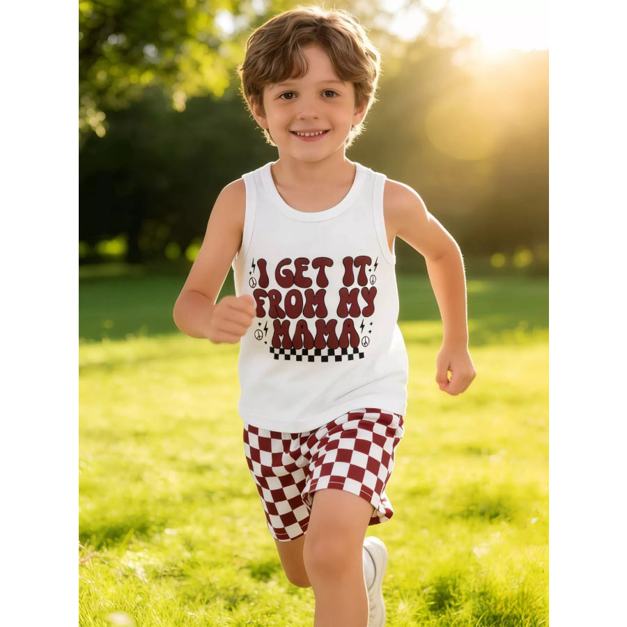 Children’s Checkered Letter Tank Top & Shorts Set White / 3-6M Apparel and Accessories
