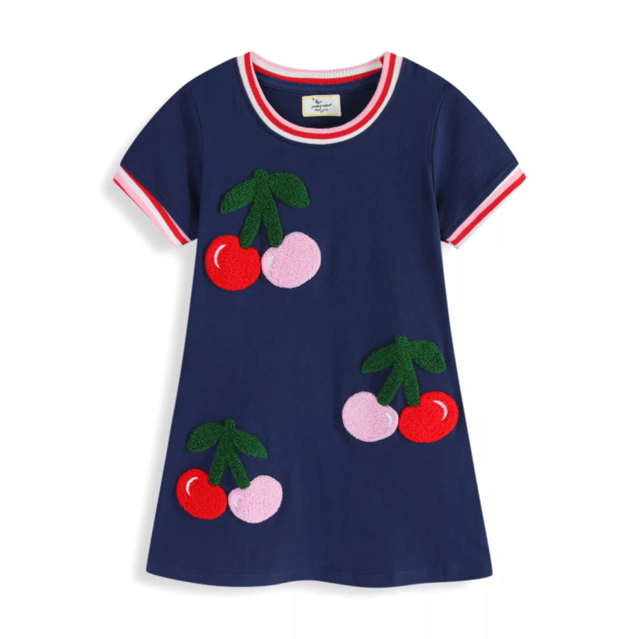Children’s Cherry Applique Short Sleeve Dress Apparel and Accessories