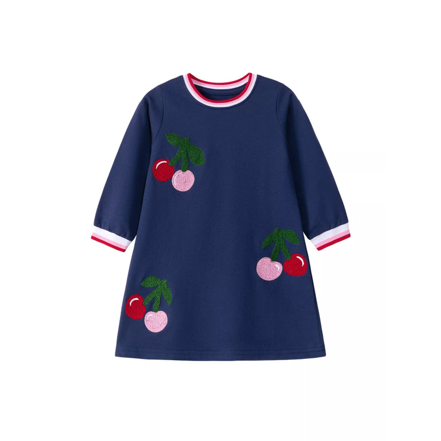 Children’s Cherry Appliqued Long Sleeve Dress Apparel and Accessories