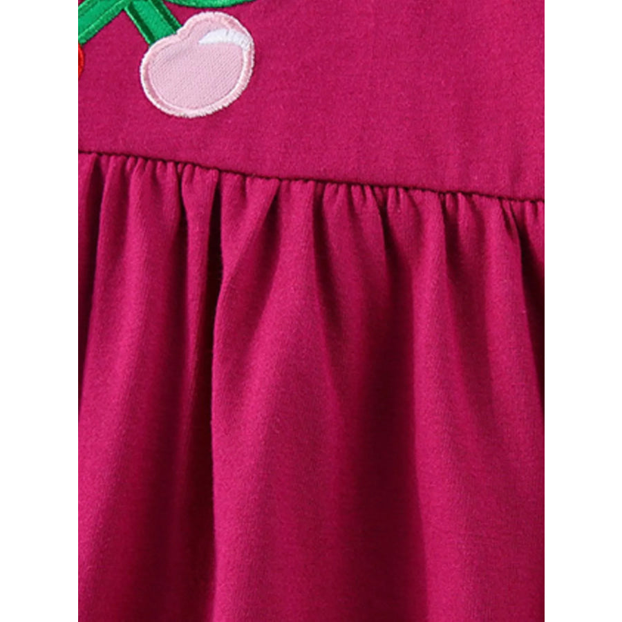 Children’s Cherry Bowknot Applique Ruffle Sleeve Casual Dress Apparel and Accessories