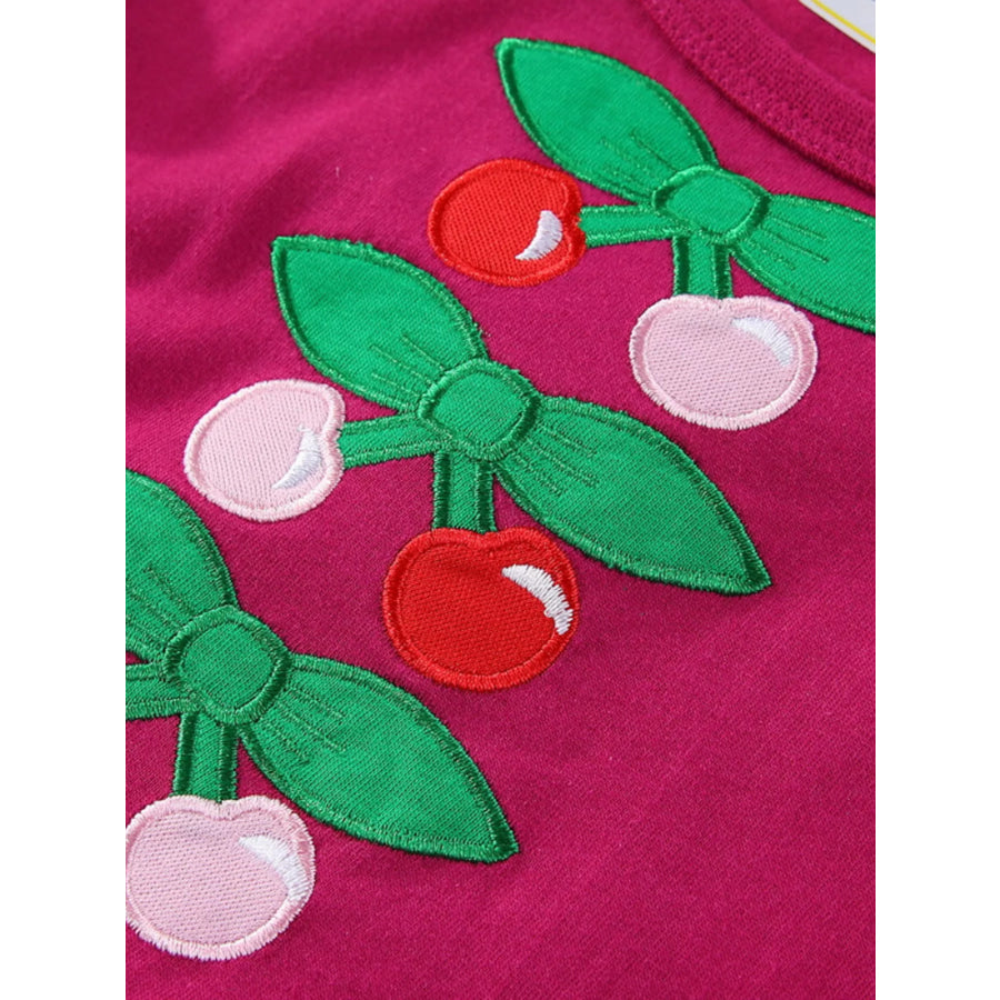 Children’s Cherry Bowknot Applique Ruffle Sleeve Casual Dress Apparel and Accessories