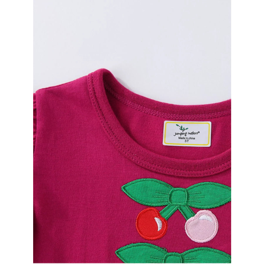 Children’s Cherry Bowknot Applique Ruffle Sleeve Casual Dress Apparel and Accessories