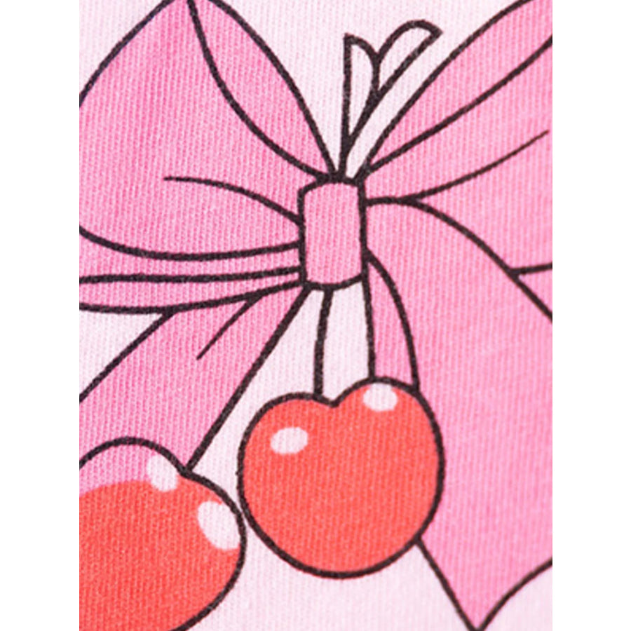 Children’s Cherry Bowknot Print Ruffle Hem Dress Apparel and Accessories