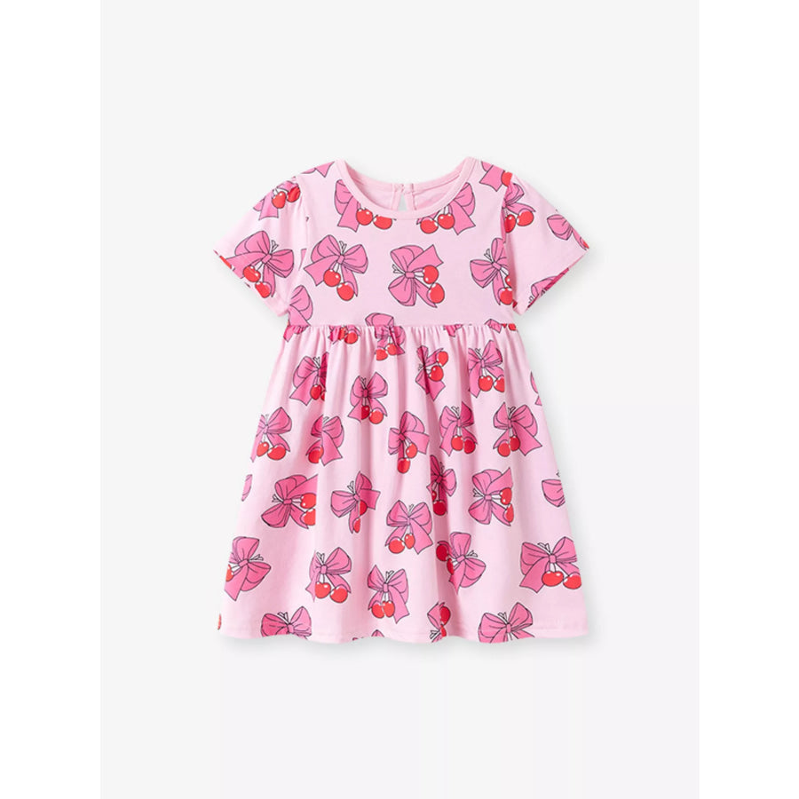 Children’s Cherry Bowknot Print Ruffle Hem Dress Apparel and Accessories