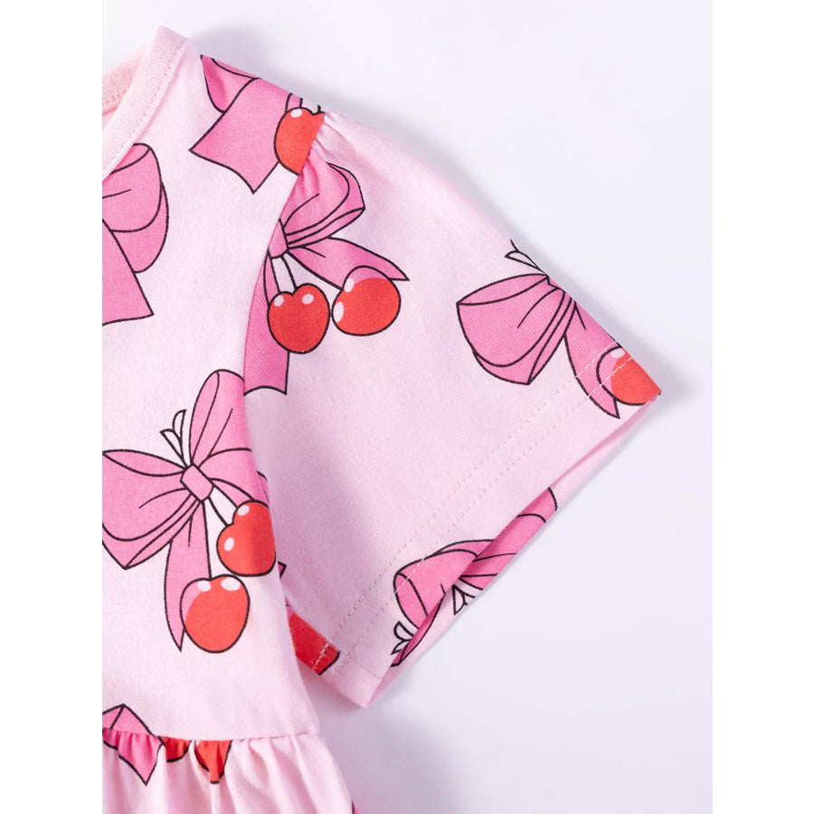 Children’s Cherry Bowknot Print Ruffle Hem Dress Apparel and Accessories
