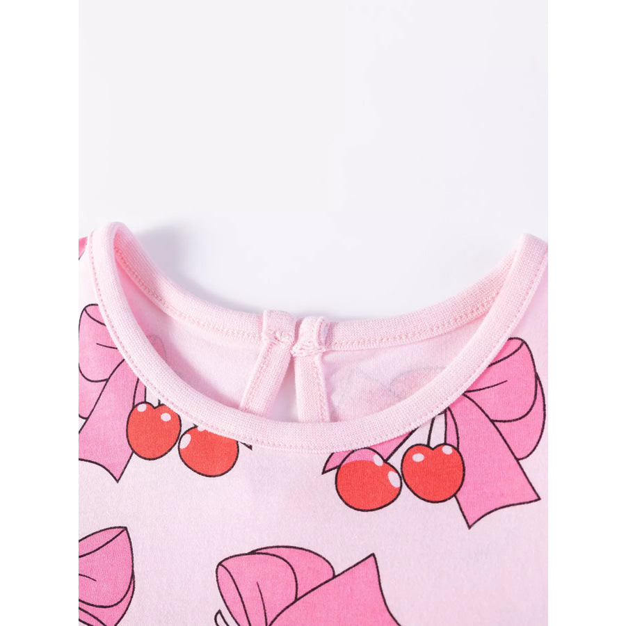 Children’s Cherry Bowknot Print Ruffle Hem Dress Apparel and Accessories