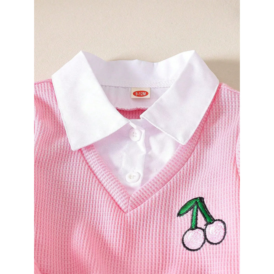 Children’s Cherry Embroidered Knit Top and Jeans Set Pink / 6-9M Apparel and Accessories