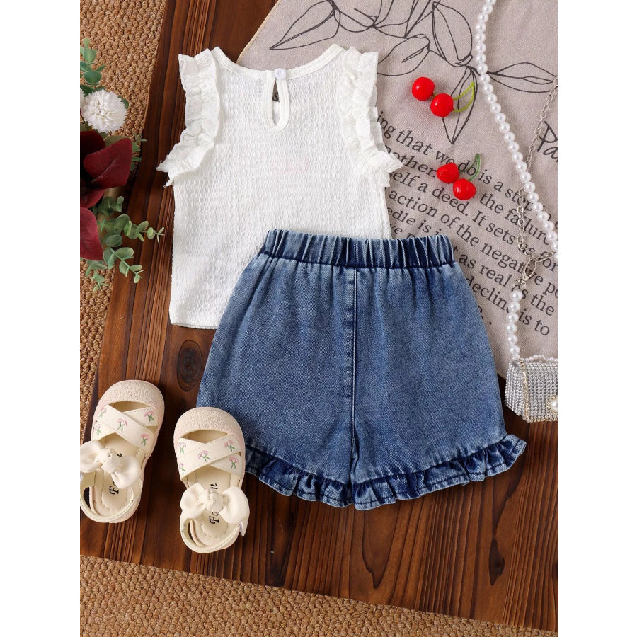 Children’s Cherry Embroidered Top and Denim Shorts Set Apparel and Accessories