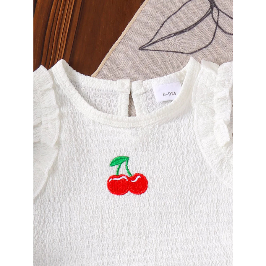 Children’s Cherry Embroidered Top and Denim Shorts Set Apparel and Accessories