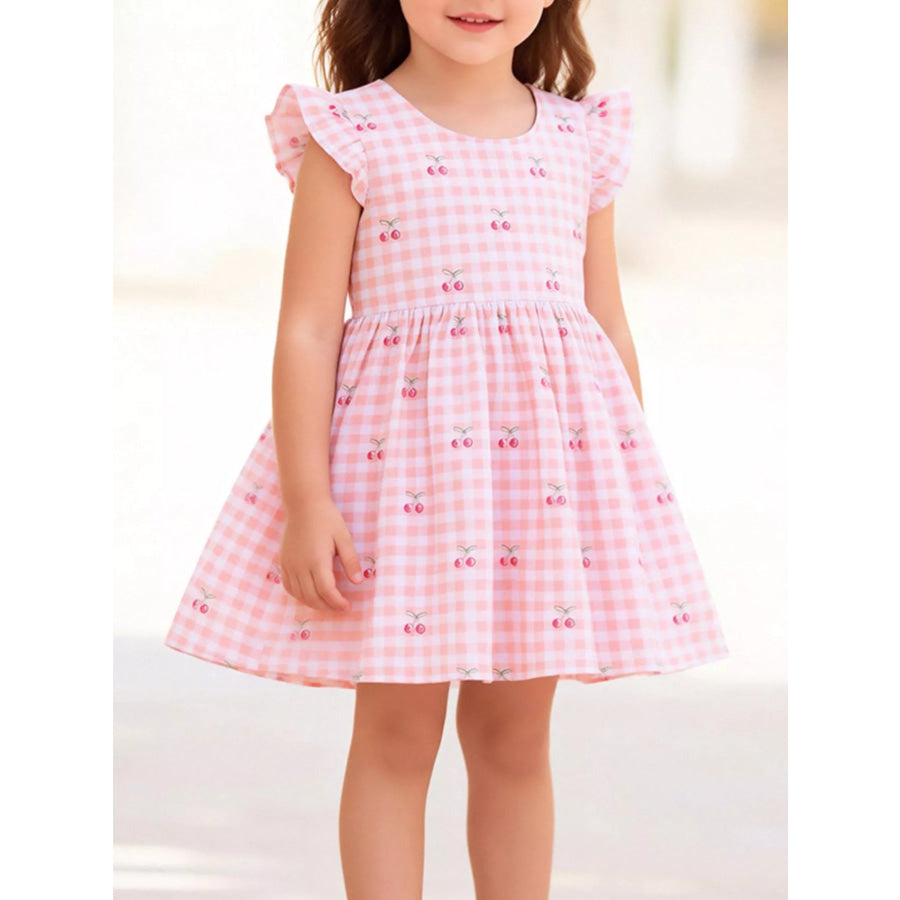 Children’s Cherry Gingham Ruffle Sleeve Dress Blush Pink / 2Y Apparel and Accessories