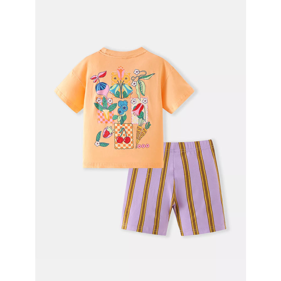 Children’s Cherry Graphic Tee and Striped Shorts Set Apparel and Accessories
