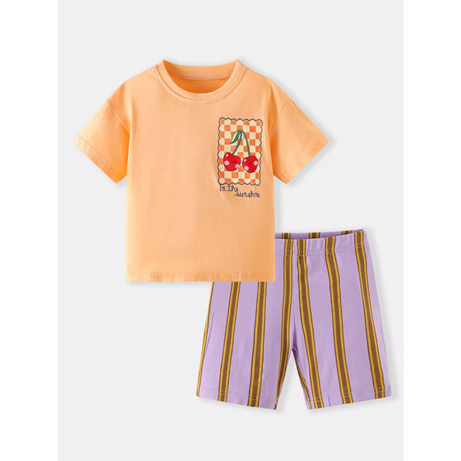 Children’s Cherry Graphic Tee and Striped Shorts Set Sherbet / 2-3Y Apparel and Accessories