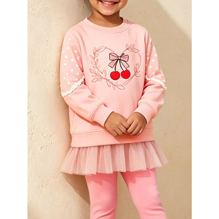Children’s Cherry Graphic Tulle Sweatshirt and Leggings Set Apparel Accessories