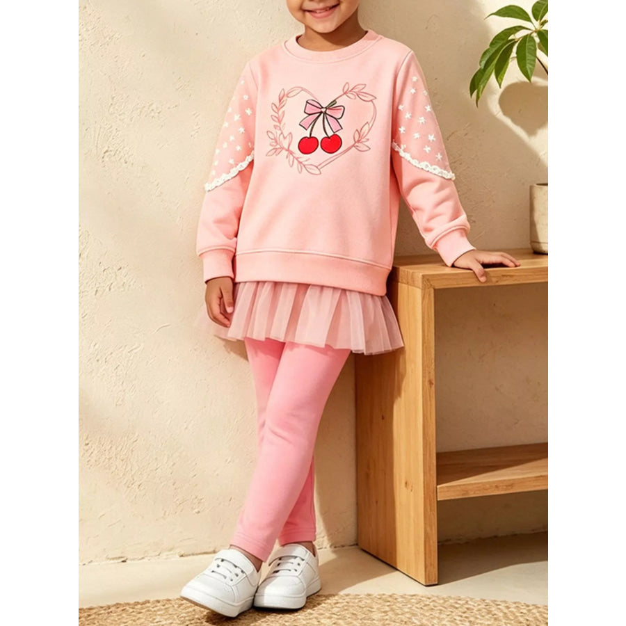 Children’s Cherry Graphic Tulle Sweatshirt and Leggings Set Apparel Accessories