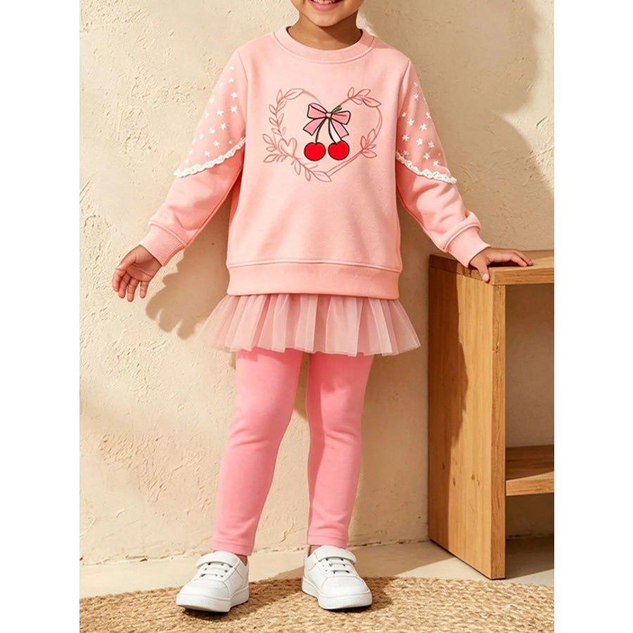 Children’s Cherry Graphic Tulle Sweatshirt and Leggings Set Blush Pink / 2Y Apparel Accessories
