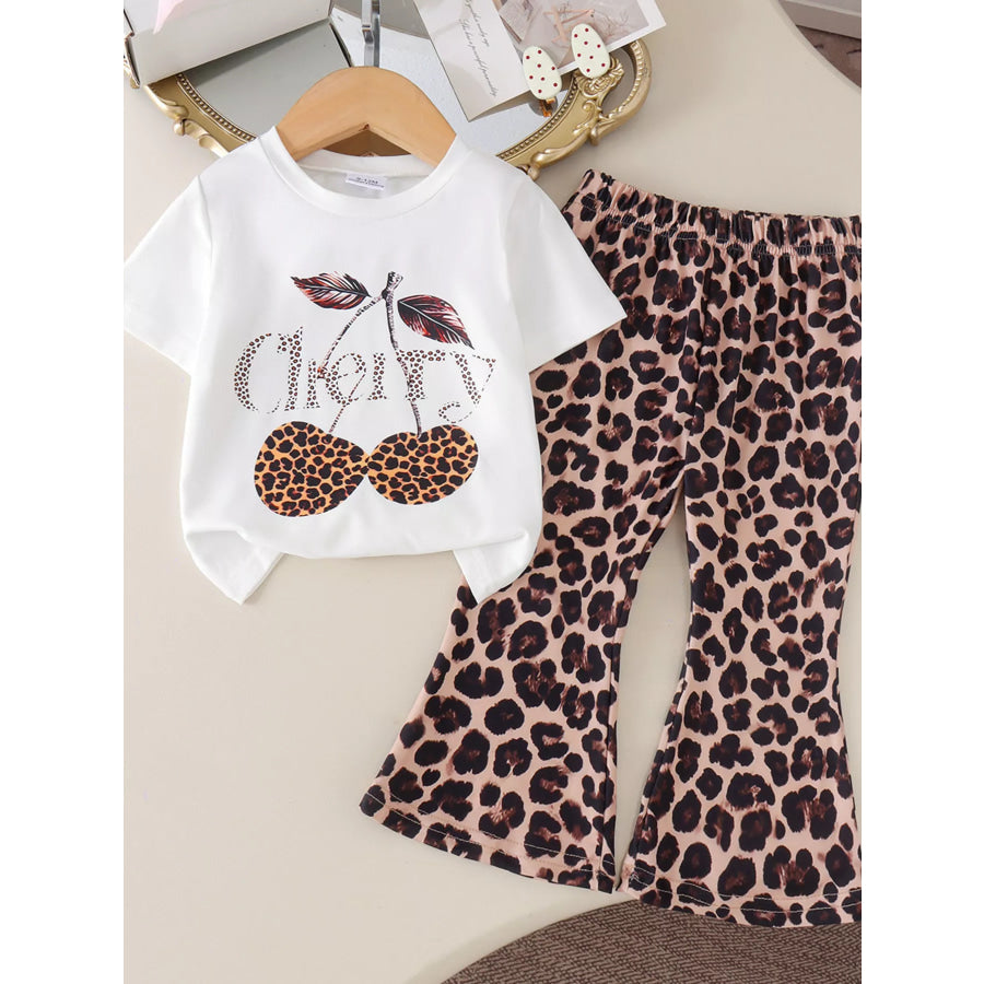 Children’s Cherry Leopard Tee and Flare Pants Set White / 6-9M Apparel and Accessories