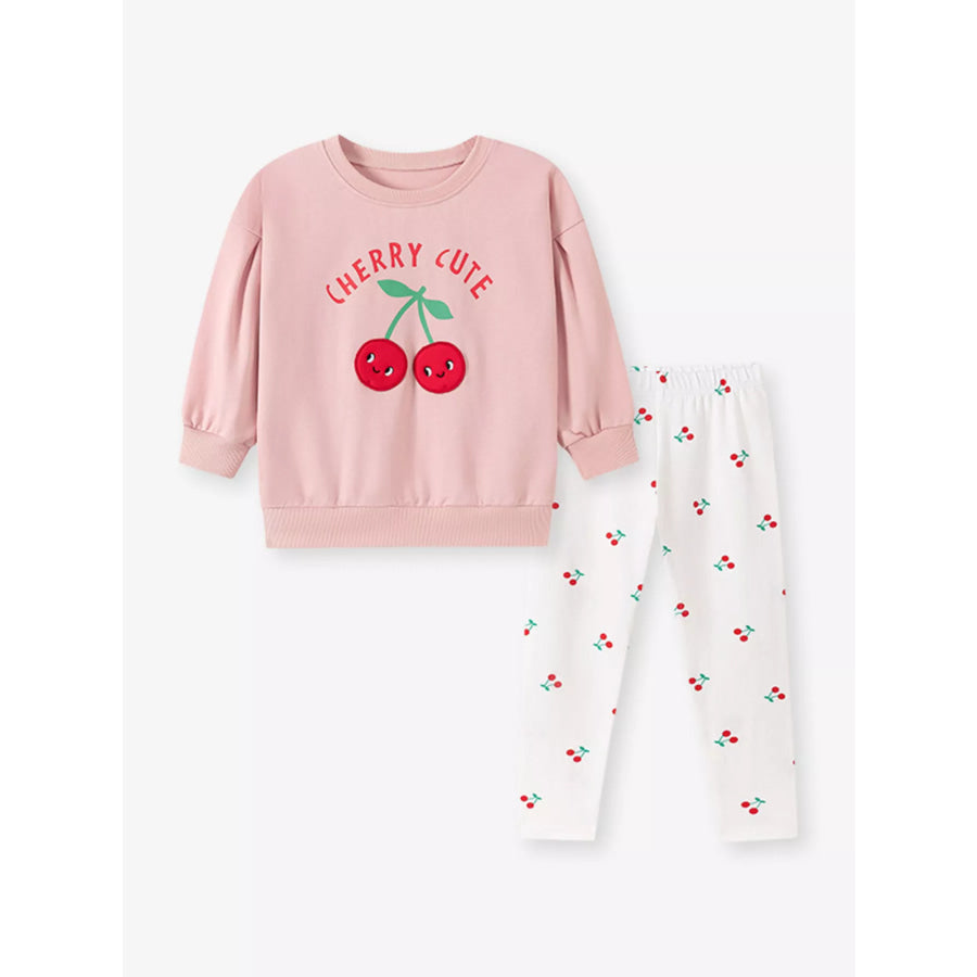 Children’s Cherry Long-Sleeve Sweatshirt and Leggings Two-Piece Set Apparel and Accessories