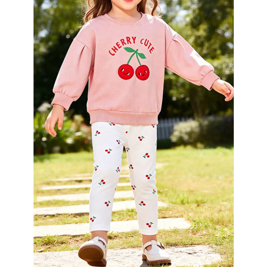 Children’s Cherry Long-Sleeve Sweatshirt and Leggings Two-Piece Set Blush Pink / 2Y Apparel and Accessories