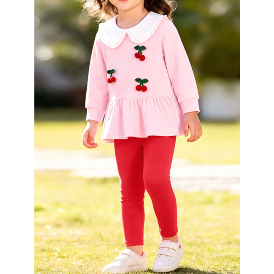 Children’s Cherry Peplum Top and Leggings Set Blush Pink / 2Y Apparel and Accessories