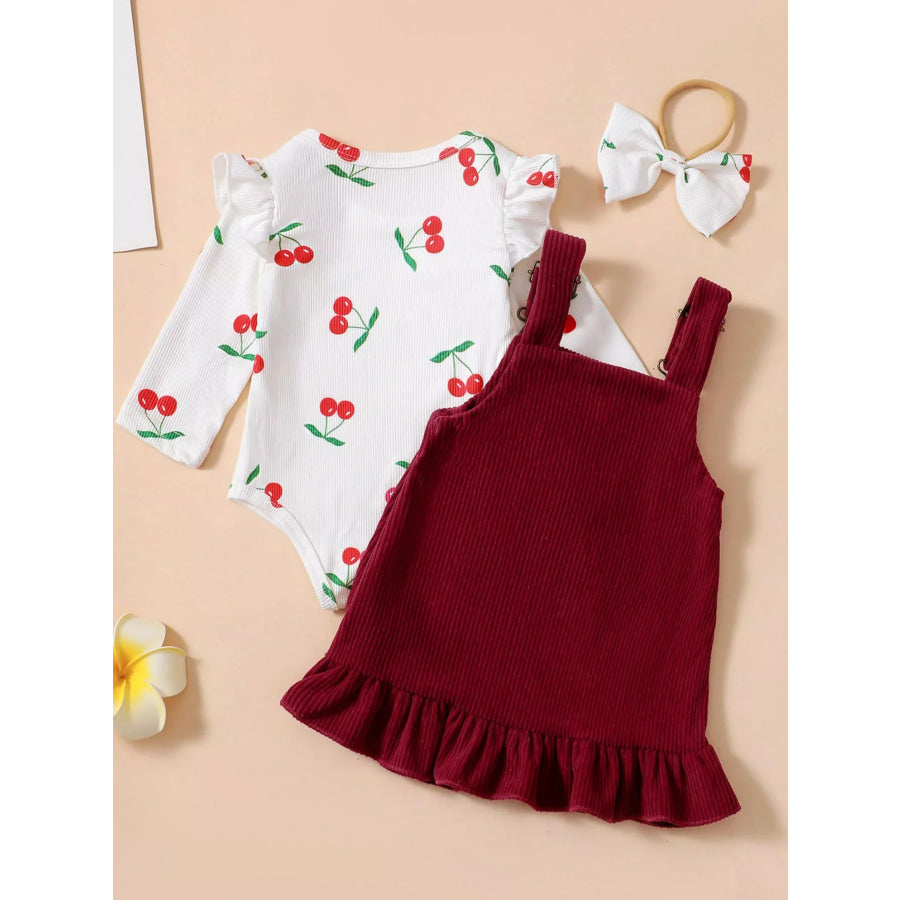 Children’s Cherry Print Bodysuit and Corduroy Dress Set Apparel and Accessories