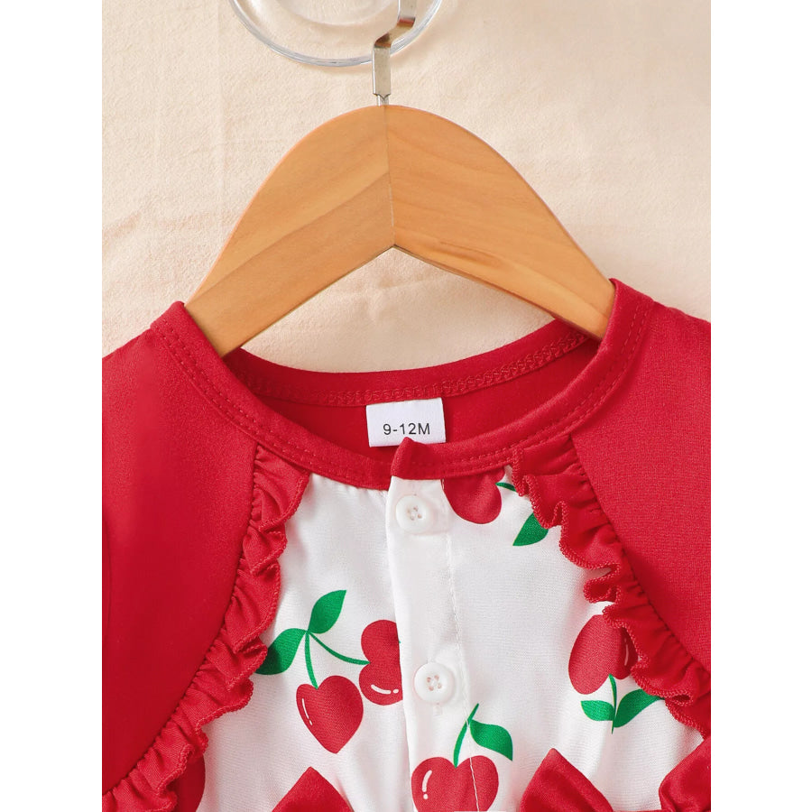 Children’s Cherry Print Bow Decor Dress Apparel and Accessories