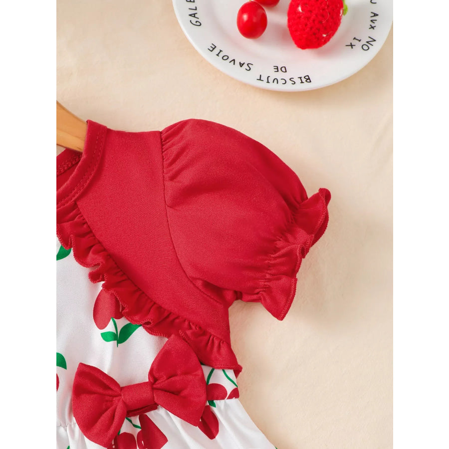Children’s Cherry Print Bow Decor Dress Apparel and Accessories