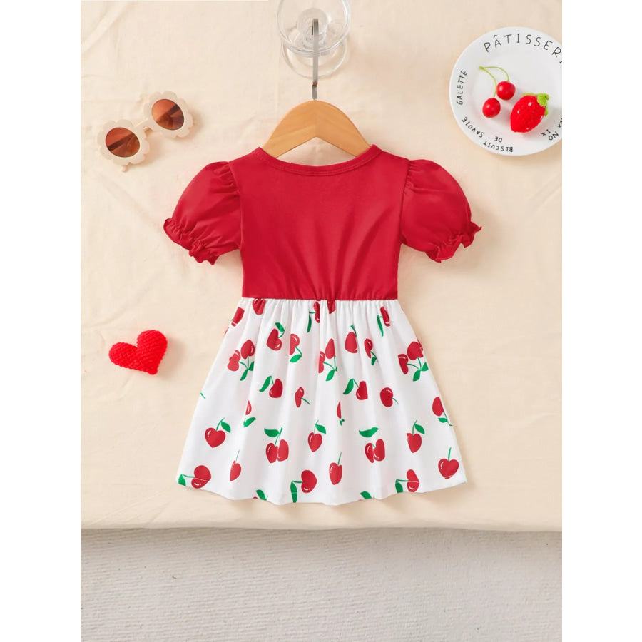 Children’s Cherry Print Bow Decor Dress Apparel and Accessories