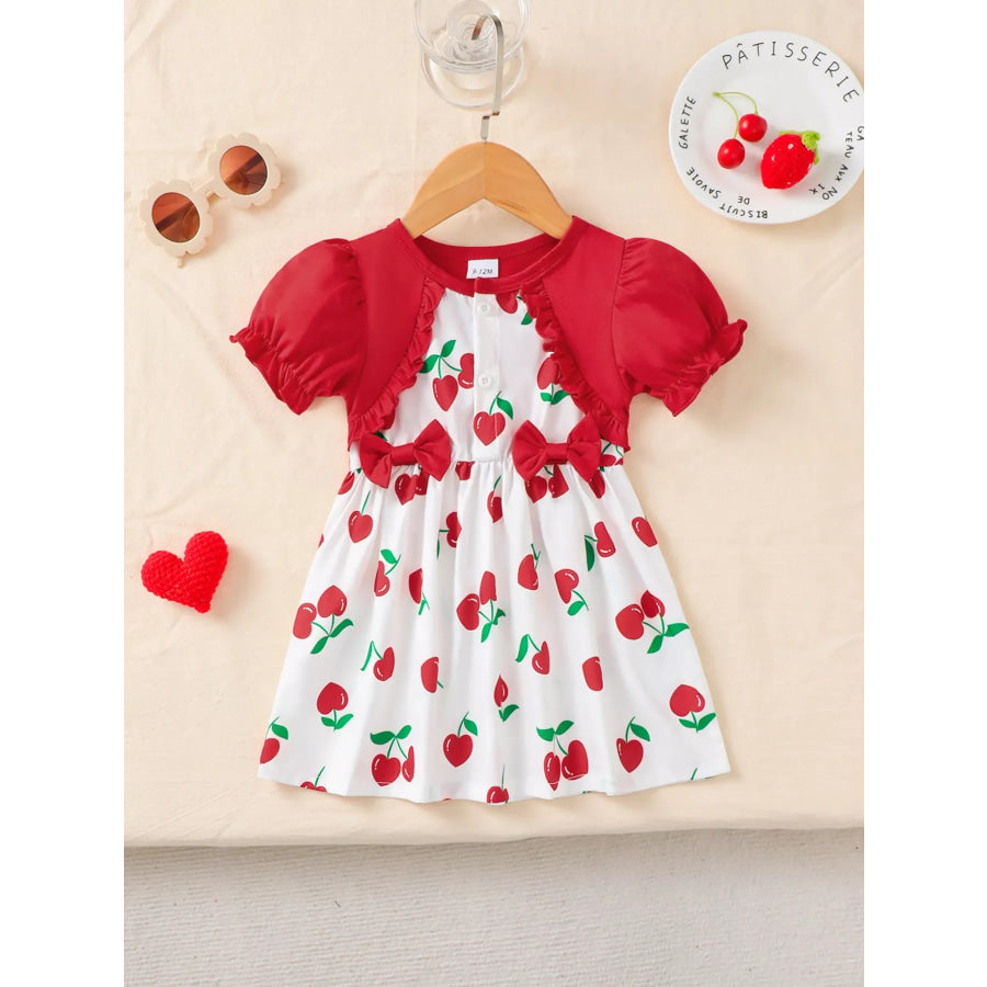 Children’s Cherry Print Bow Decor Dress Red / 6-9M Apparel and Accessories