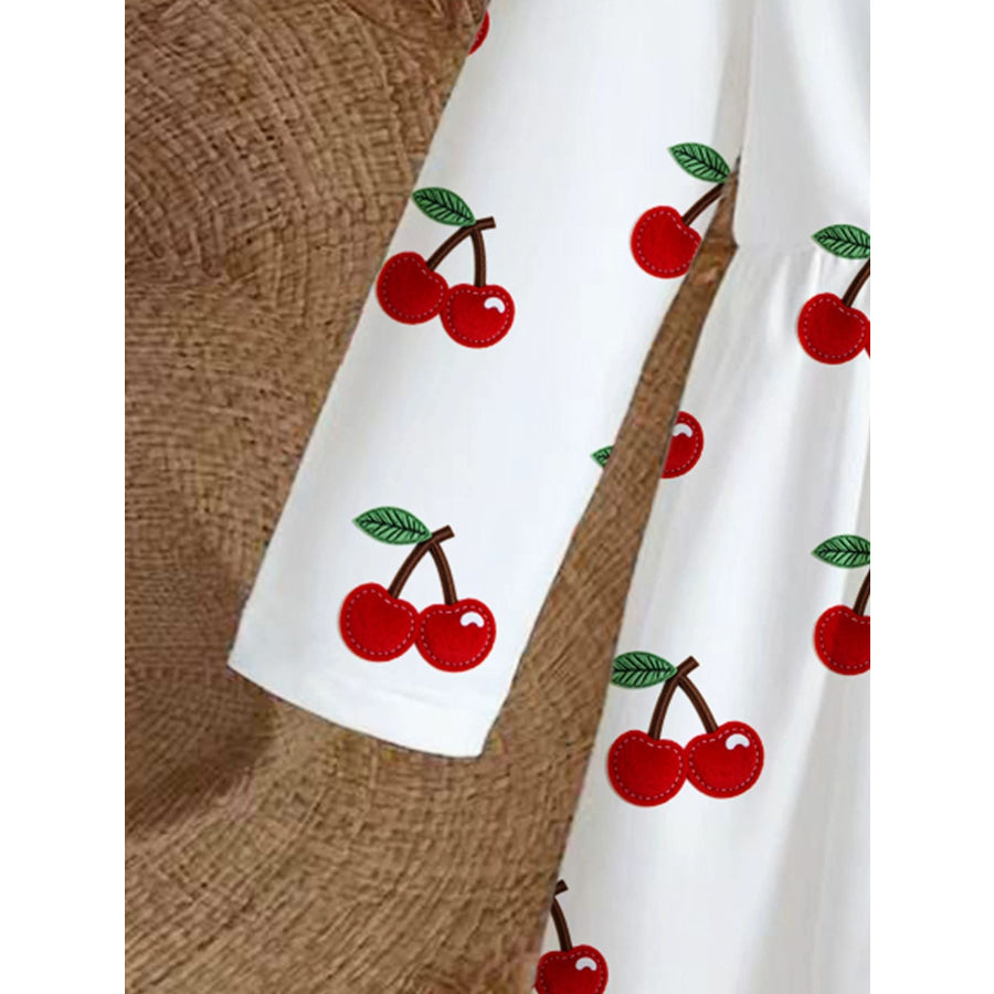 Children’s Cherry Print Long Sleeve Casual Dress Apparel and Accessories